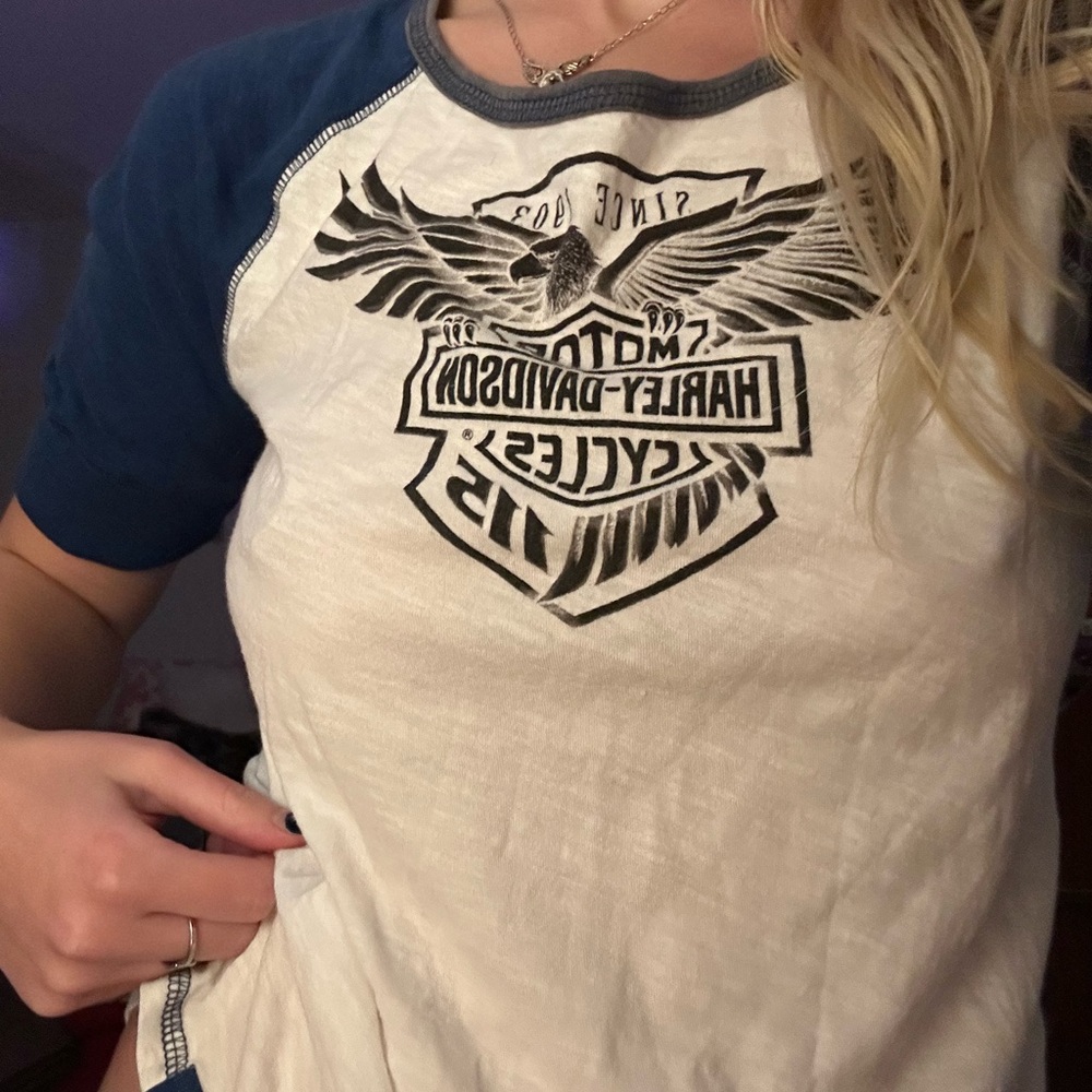 Harley-Davidson Women’s Navy and White Logo Tee
